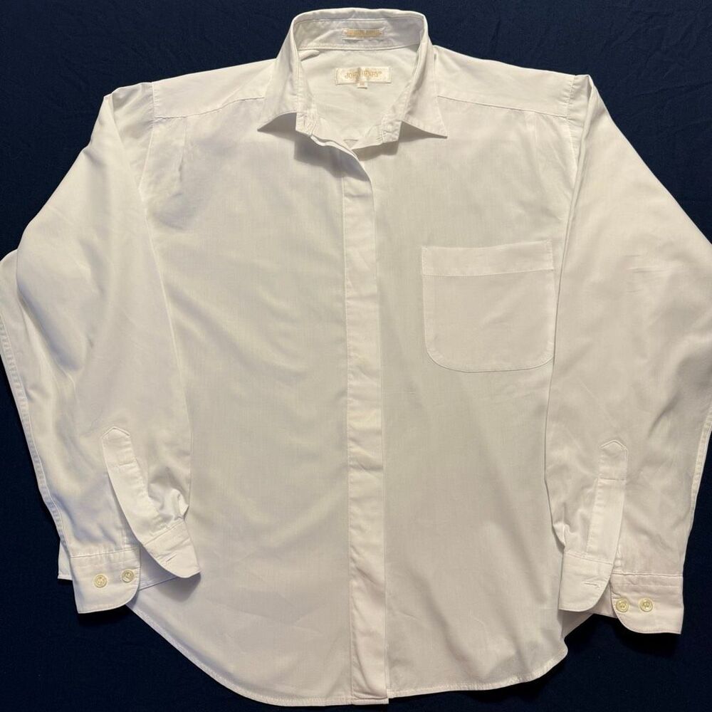 John Henry White Button Front Blouse | Made in Hong Kong | Classic Pocket Shirt